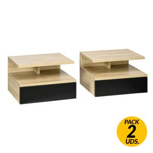 Pack de 2 mesitas de noche Homcom flotantes 1 cajón + 1 estante abierto 22,5x35x32 cm