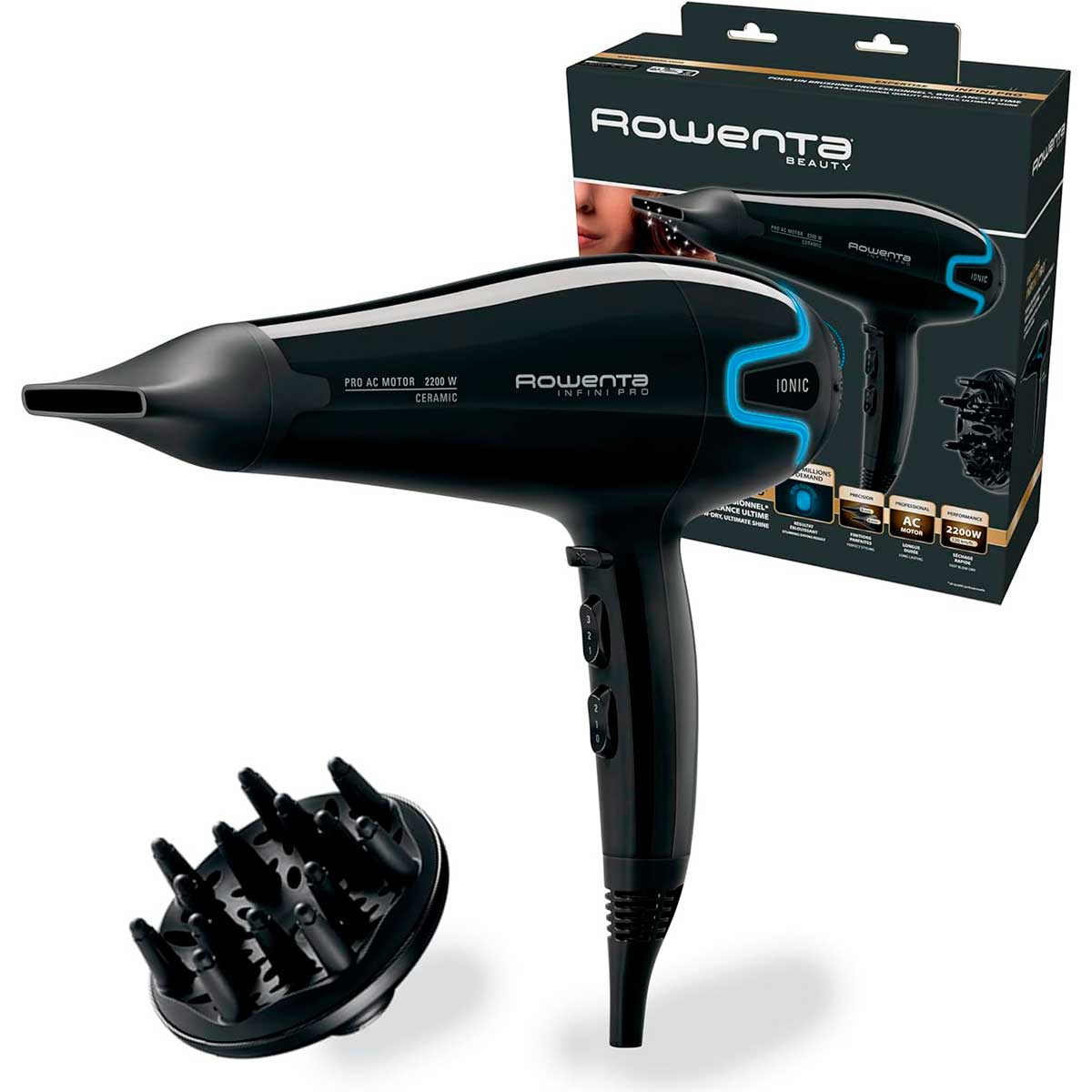 Secador de pelo InfiniPro Rowenta 2200W tenología iónica negro 5