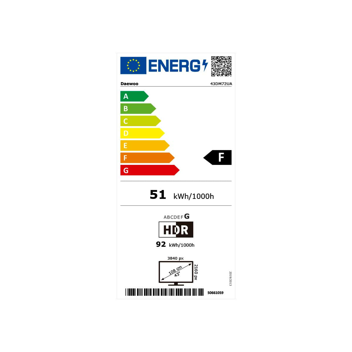 Televisor Smart TV Daewoo 43DM72UA 4K UHD 43’’ DLED Android 11 F negro eficiencia-energetica