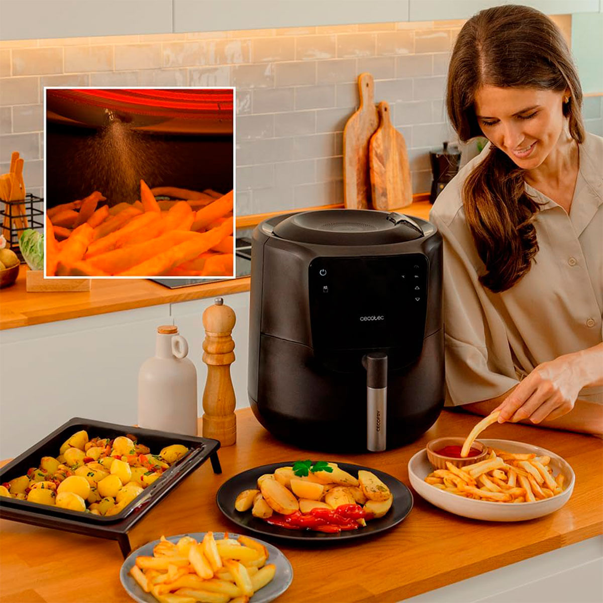 Freidora de aire Cecotec Cecofry Rain Pack 1550W 5,5L dispensador de aceite negro 3