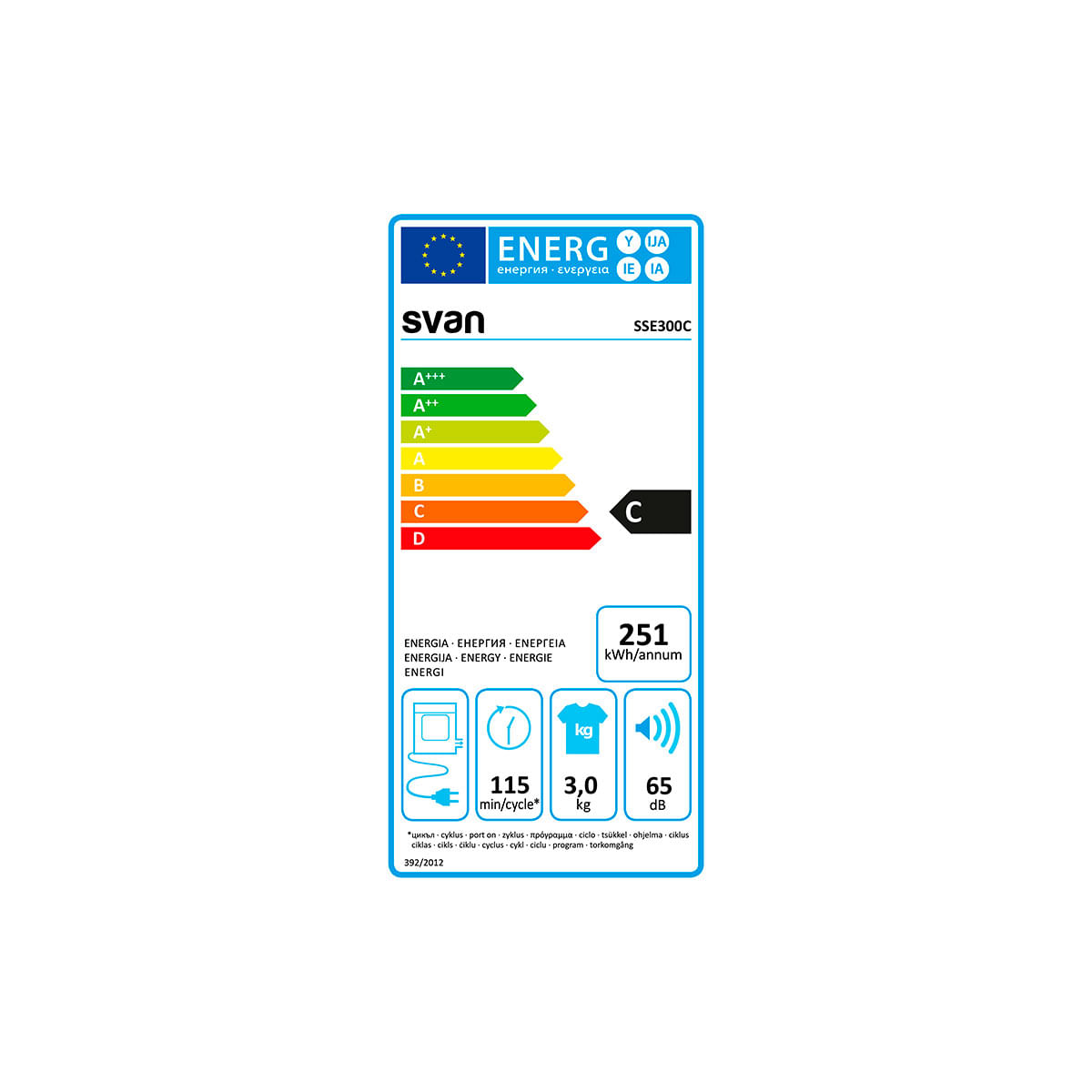 Secadora de evacuación Svan SSE300C 3kg 5 programas C blanco 64 cm eficiencia-energetica