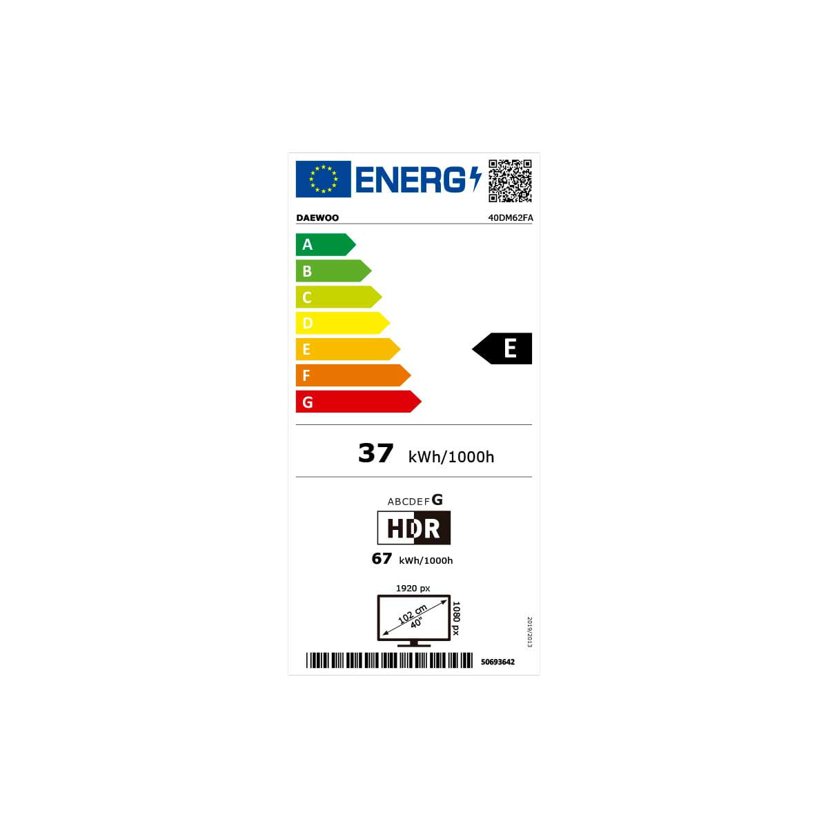 Televisor Smart TV Daewoo 40DM62FA 40’’ Full HD DLED Android 11 E negro eficiencia-energetica