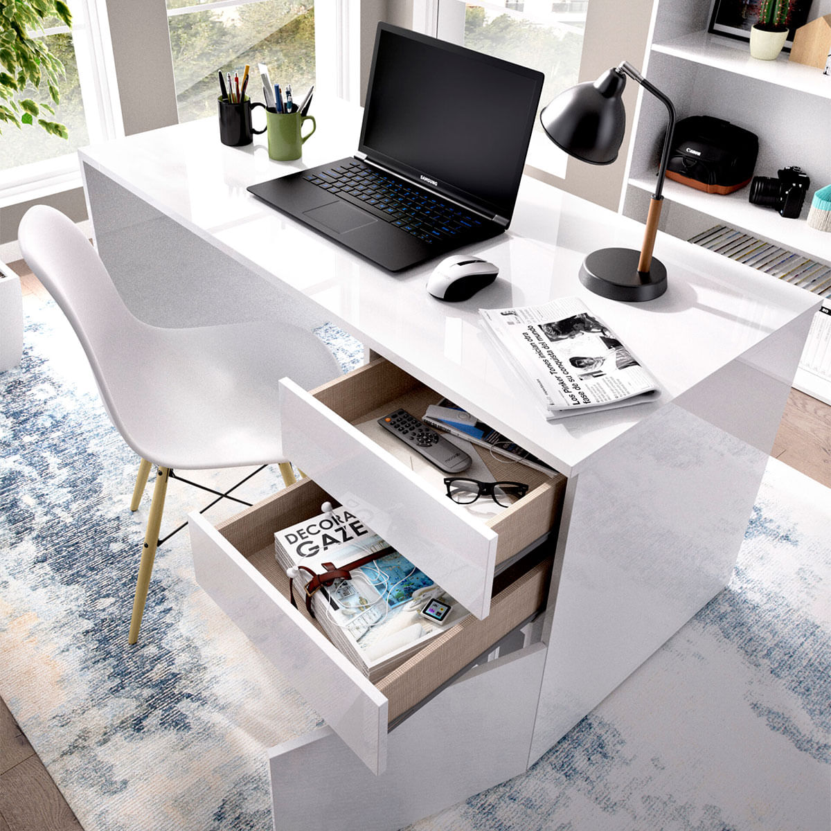 Mesa-de-estudio-Shiro-2-cajones---1-puerta-blanco-brillo-75x139x60-cm-4