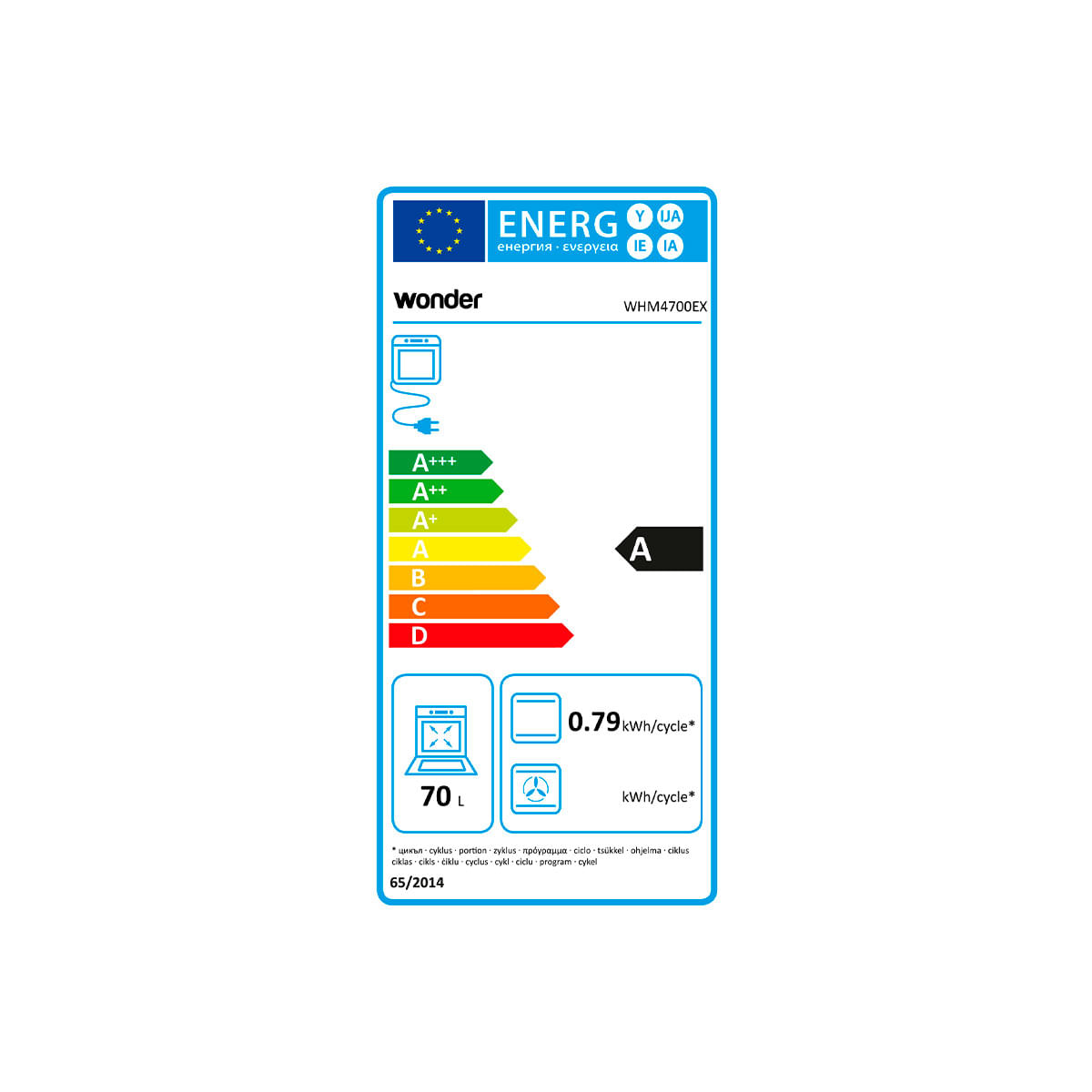 Horno Wonder WHM4700EX 2100W 70L 5 funciones A inox 59,5 cm eficiencia-energetica