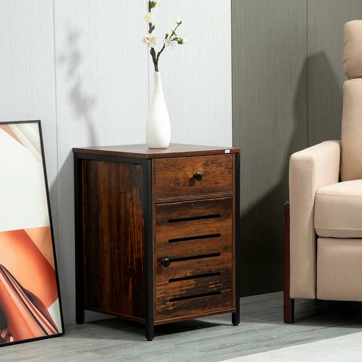 Mesita de noche Amira Homcom 1 cajón + 1 puerta marrón 60x40x40 cm 2