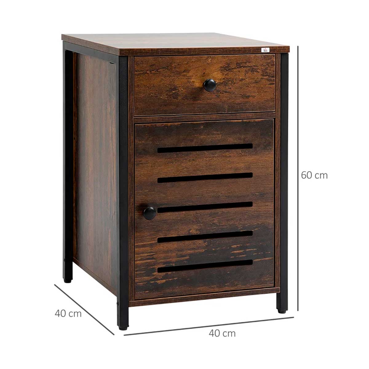 Mesita de noche Amira Homcom 1 cajón + 1 puerta marrón 60x40x40 cm medidas