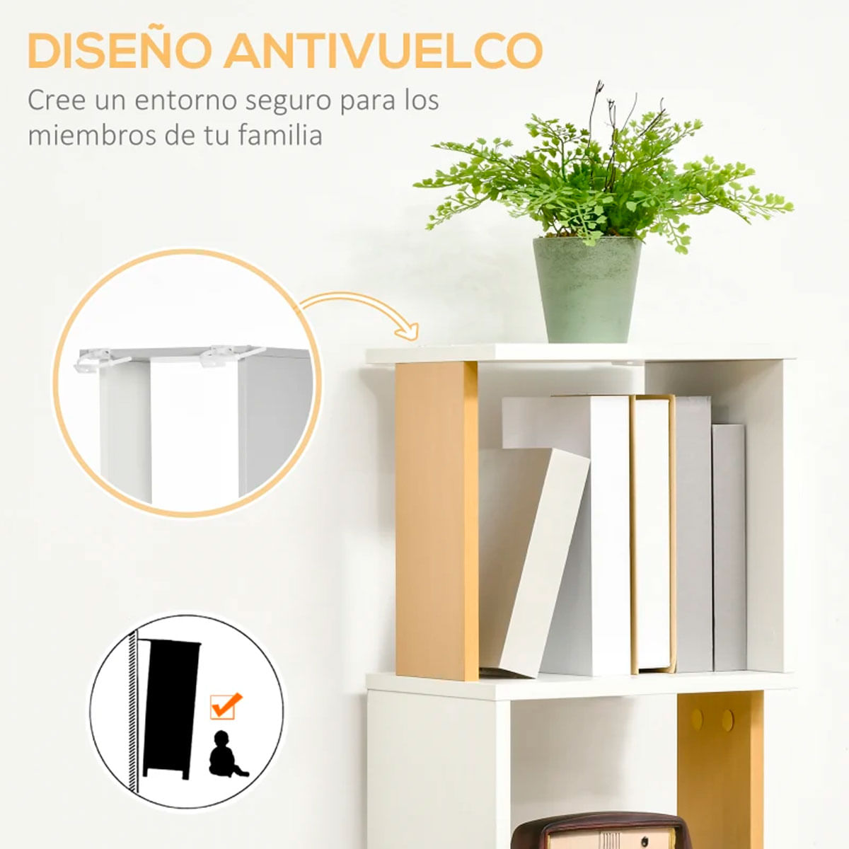 Estantería Fiona Homcom 5 niveles forma S blanco/natural 161x33x28 cm 5