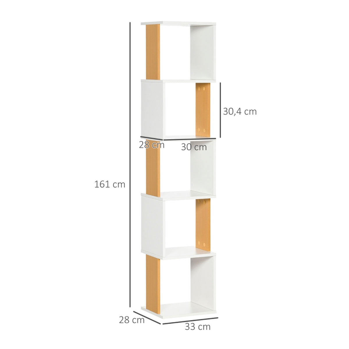 Estantería Fiona Homcom 5 niveles forma S blanco/natural 161x33x28 cm medidas
