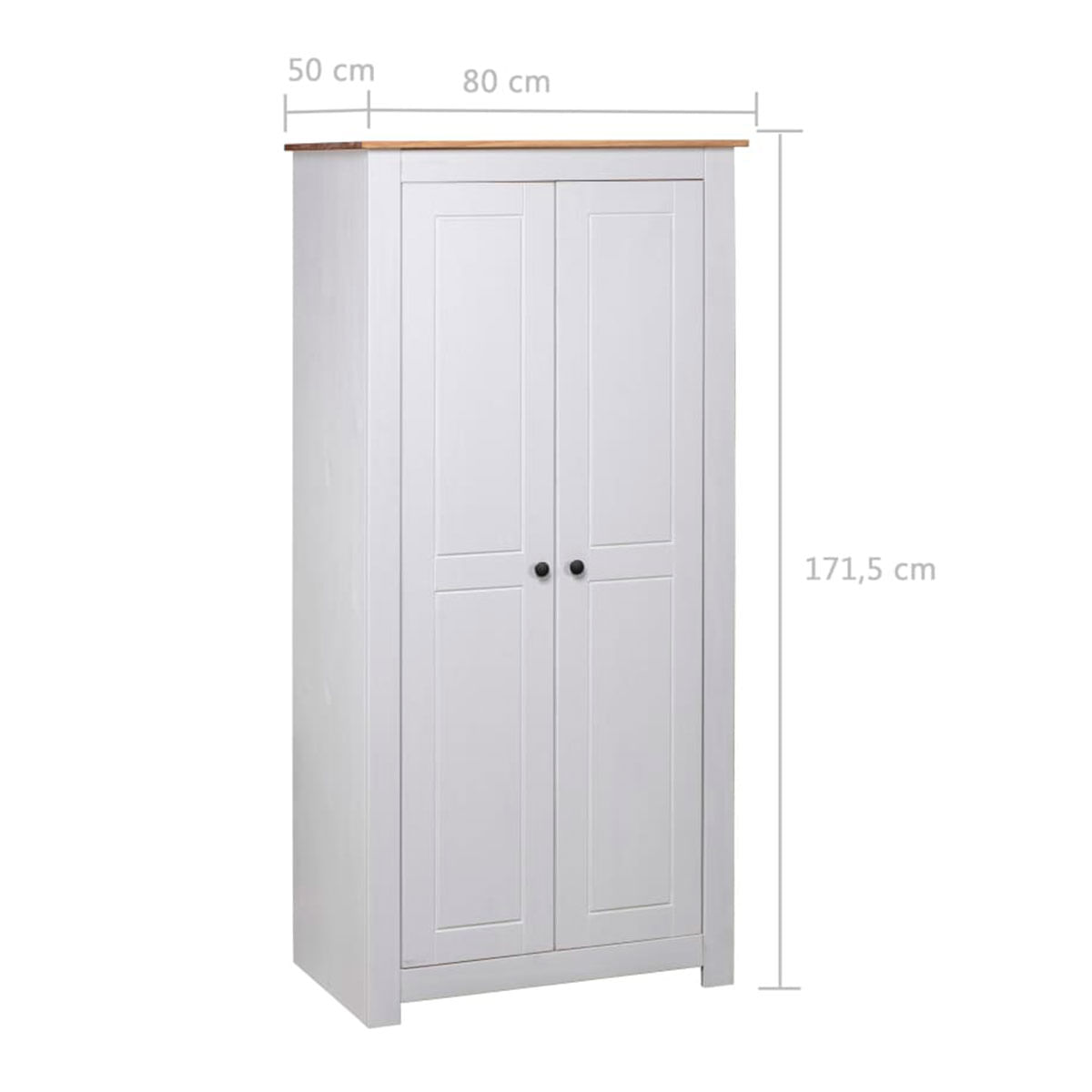 Armario Panamá 2 puertas madera de pino blanco 171,5x80x50 cm medidas