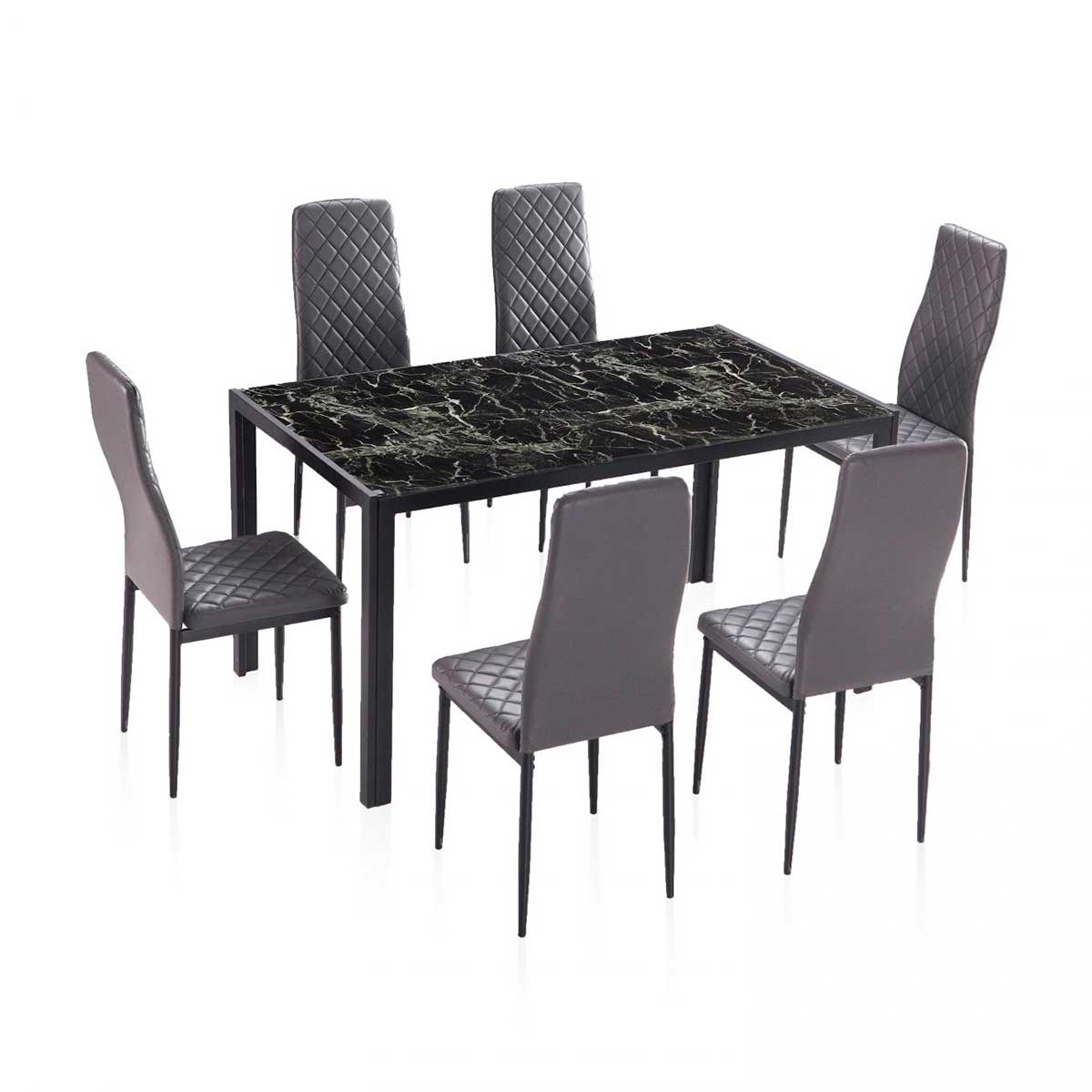 Conjunto de comedor Mármol 1 mesa + 6 sillas de comedor negro/gris 2