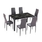 Conjunto de comedor Mármol 1 mesa + 6 sillas de comedor negro/gris 2