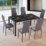 Conjunto de comedor Mármol 1 mesa + 6 sillas de comedor negro/gris