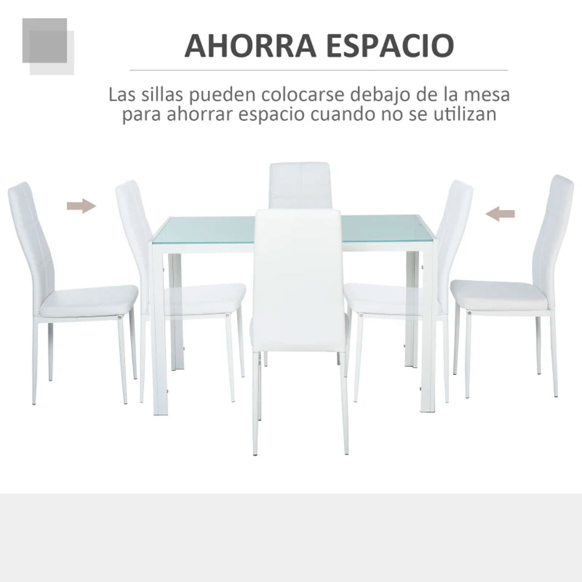 Conjunto de comedor Asia Homcom 1 mesa + 4 sillas blanco 3