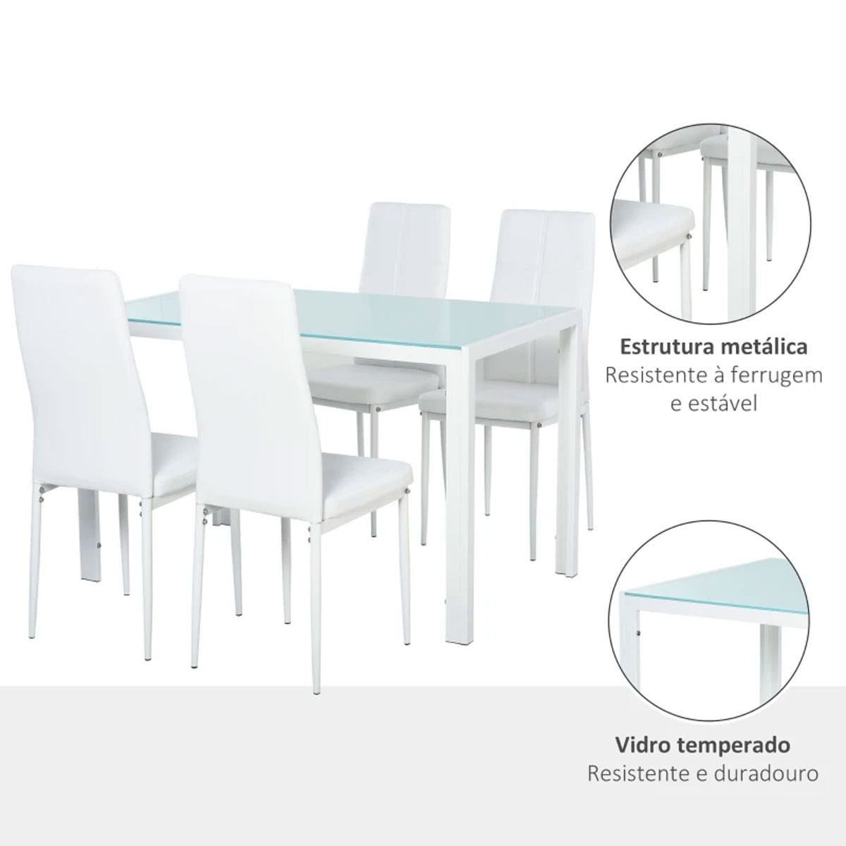 Conjunto de comedor Asia Homcom 1 mesa + 4 sillas blanco 5