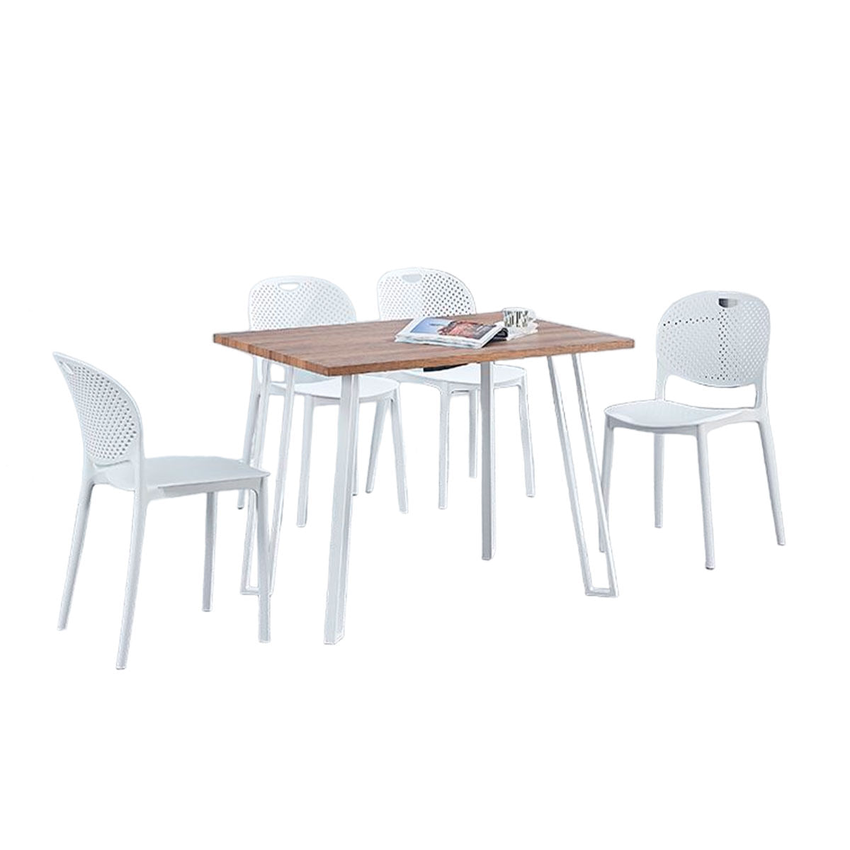 Conjunto de comedor Jansen 1 mesa + 5 sillas madera/blanco 2