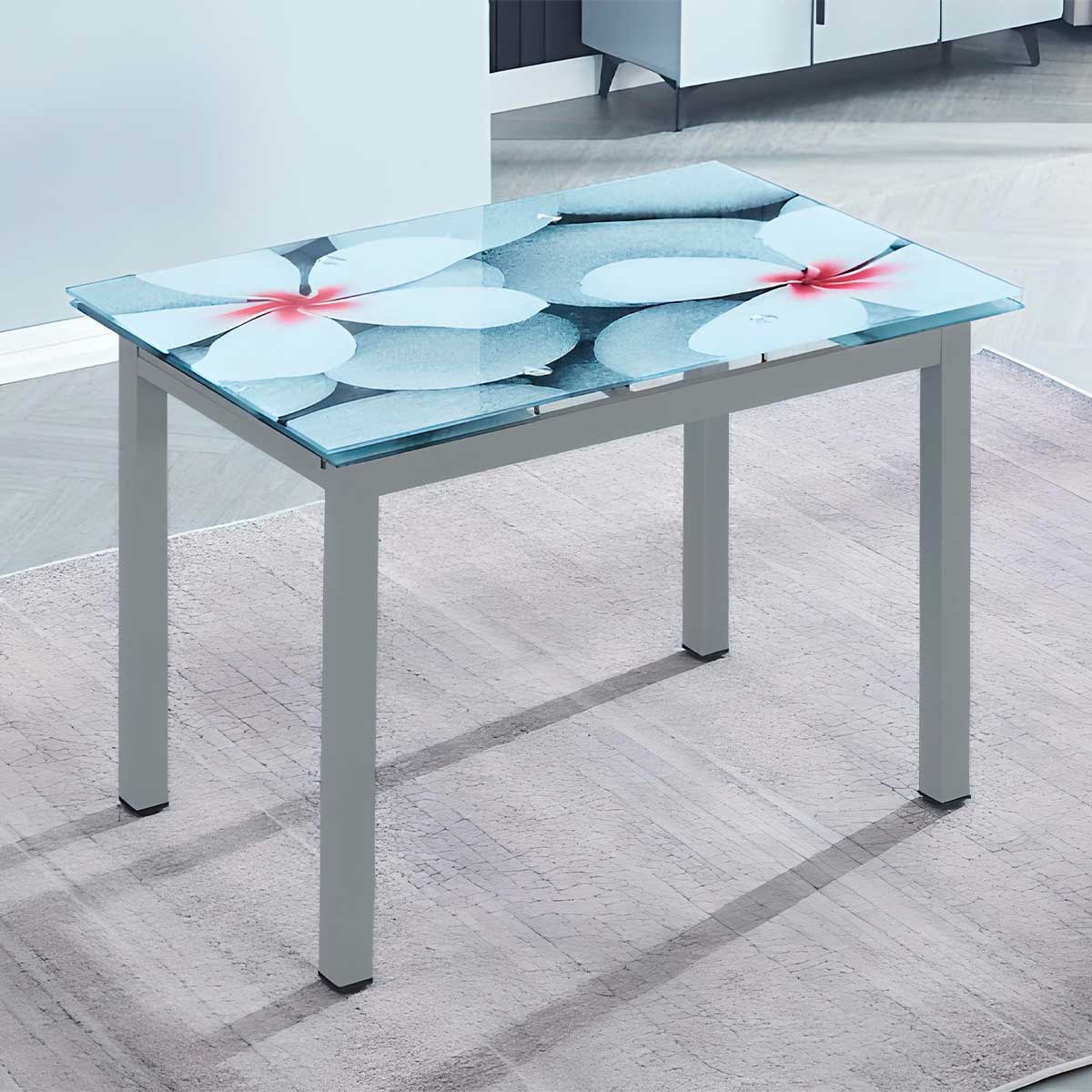 Conjunto de comedor 1 mesa Flores + 4 sillas blanco/inox 3