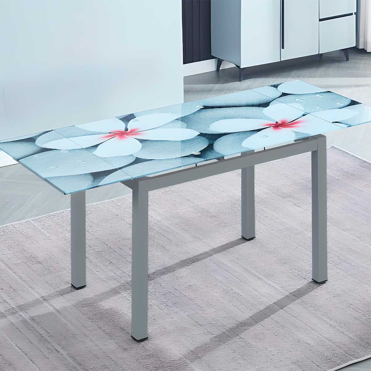 Conjunto de comedor 1 mesa Flores + 4 sillas blanco/inox 4