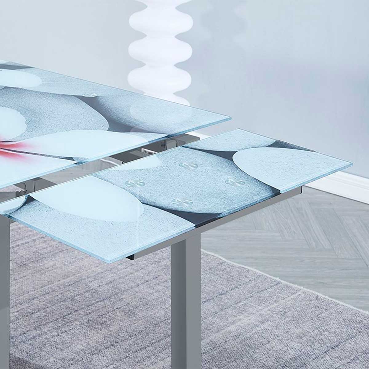 Conjunto de comedor 1 mesa Flores + 4 sillas blanco/inox 6