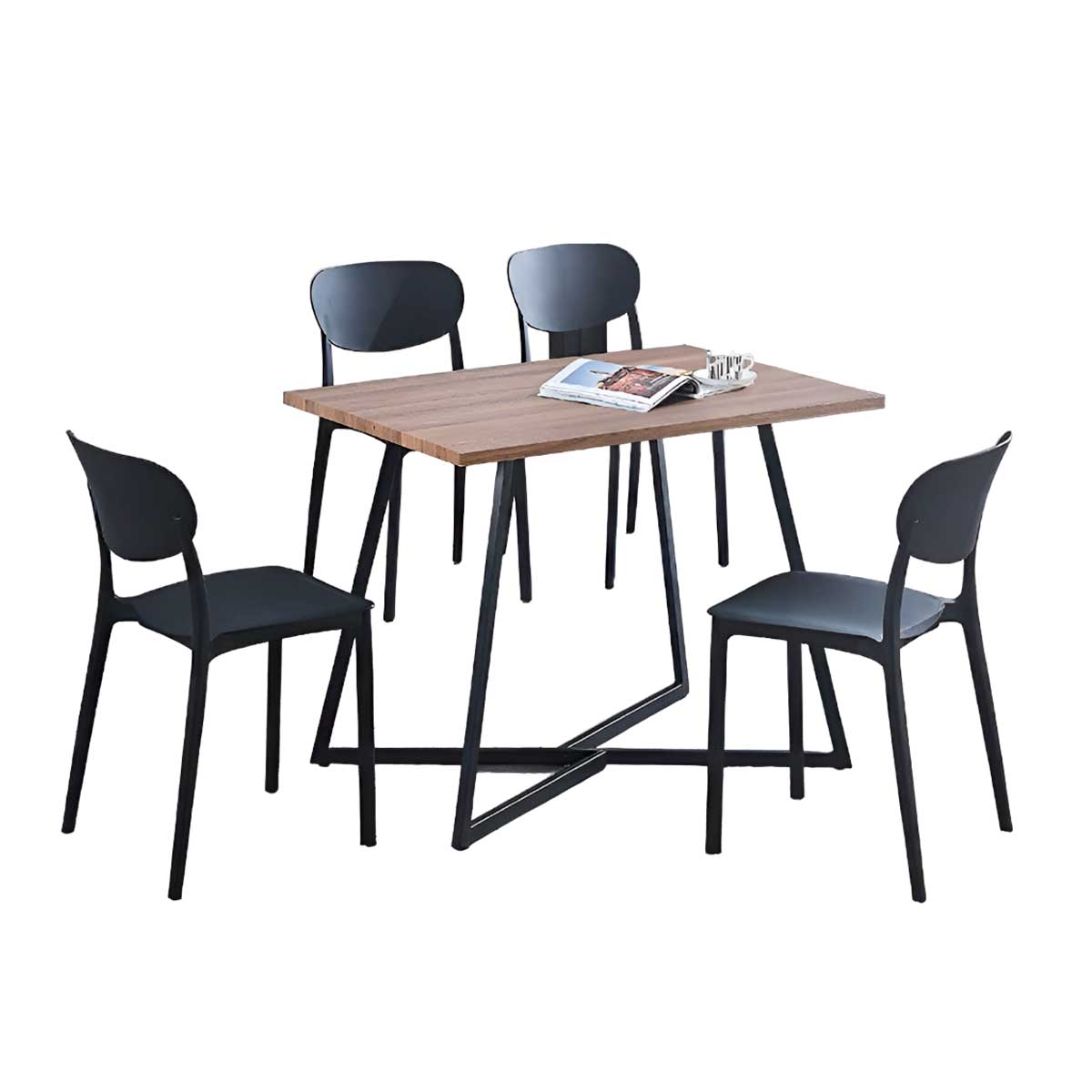 Conjunto de comedor 1 mesa Kirby + 5 sillas Videl roble/negro 2