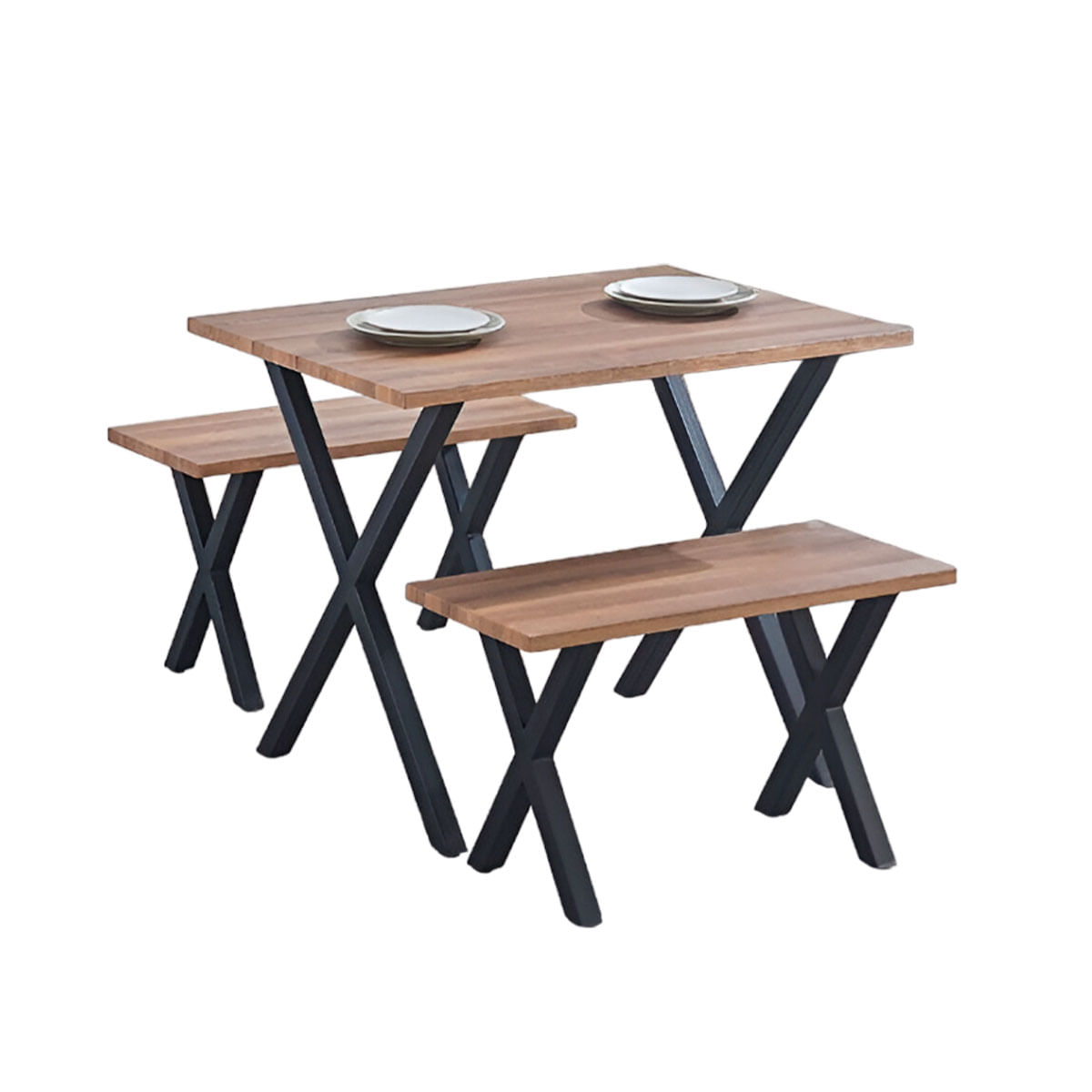 Conjunto de comedor Videl 1 mesa + 2 taburetes roble/negro 2