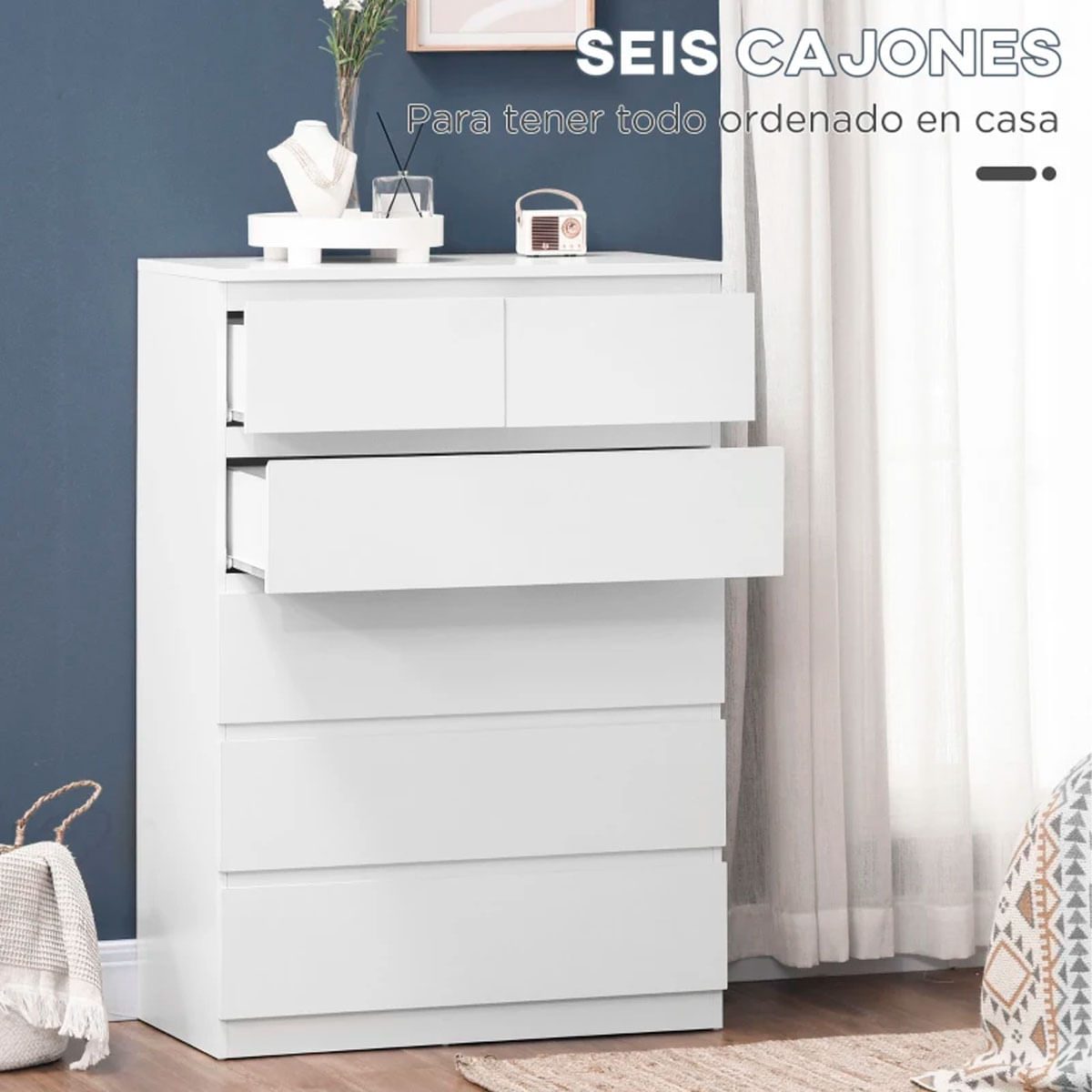 Cómoda Polinesia Homcom 6 cajones blanco 115x80x39 cm 4