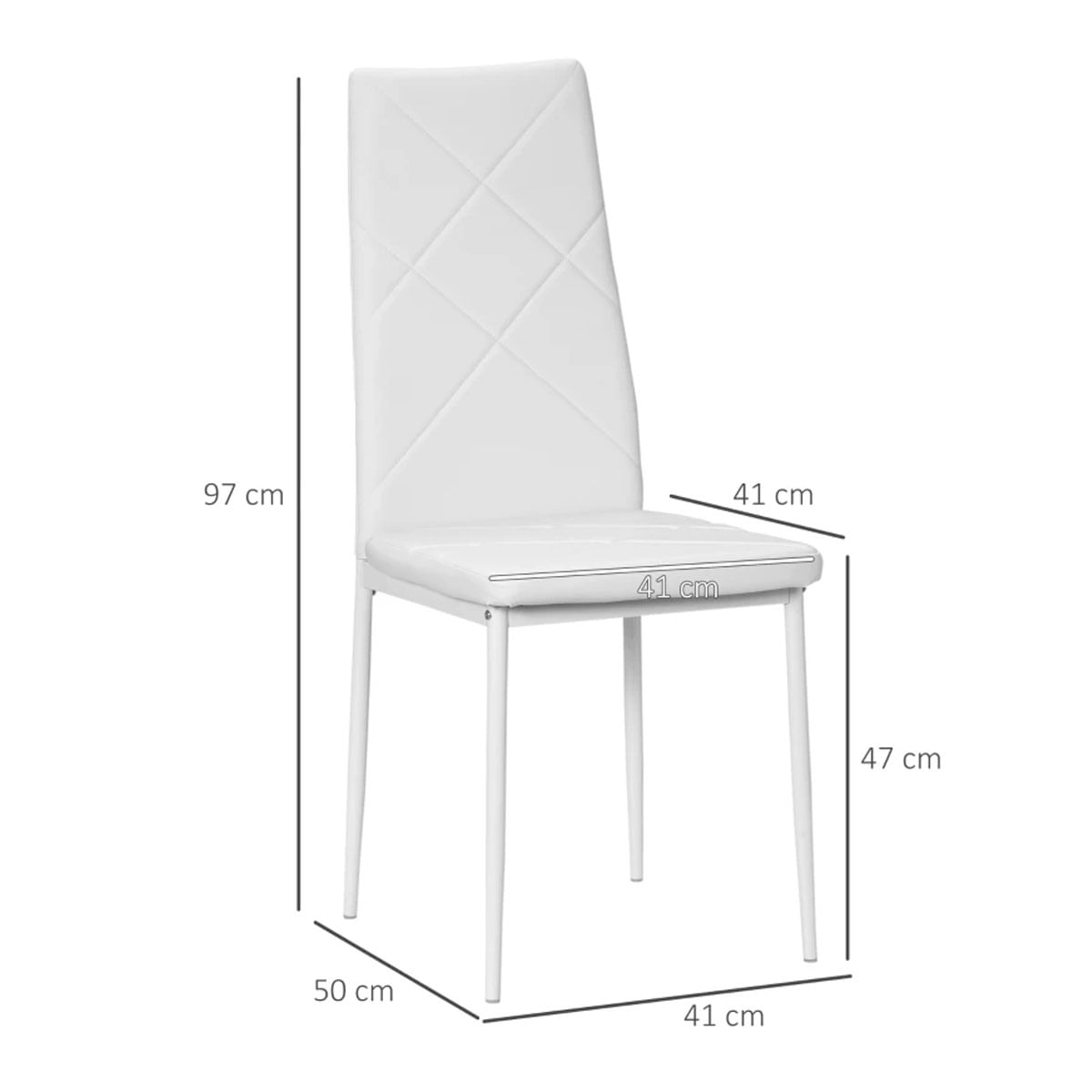 Pack de 4 sillas de cocina Alabama cuero PU blanco medidas