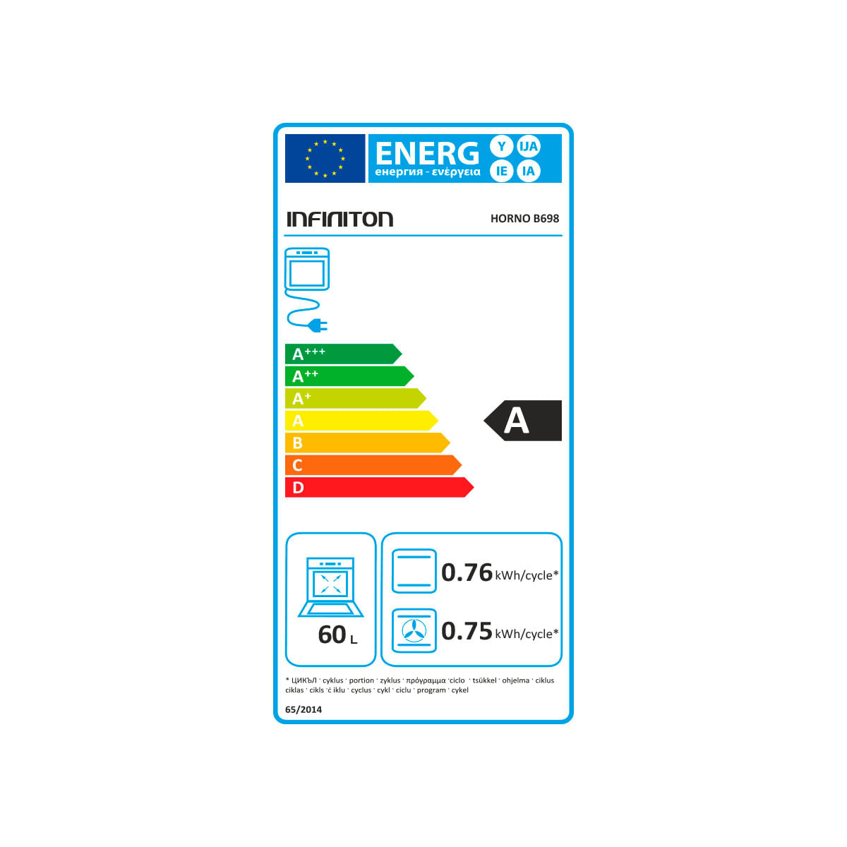 Horno Infiniton B698 3000W 60L 8 funciones inox 59,5 cm eficiencia-energetica