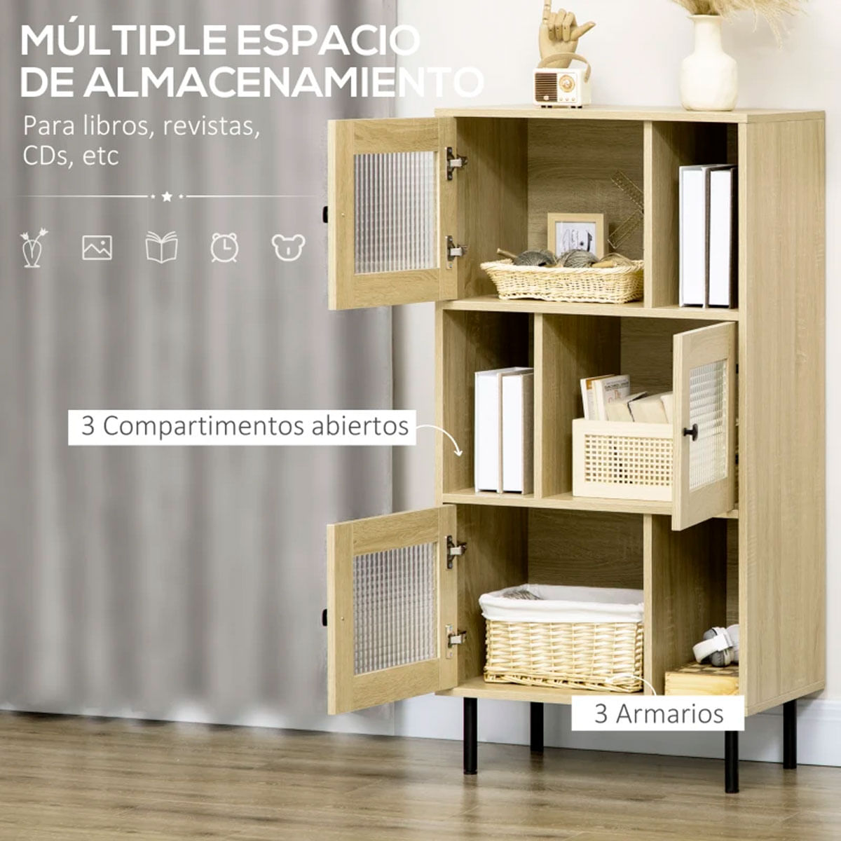 melos Estantería de 3 niveles, estantería clásicamente alta melos Estantería de 3 niveles, estantería clásicamente alta