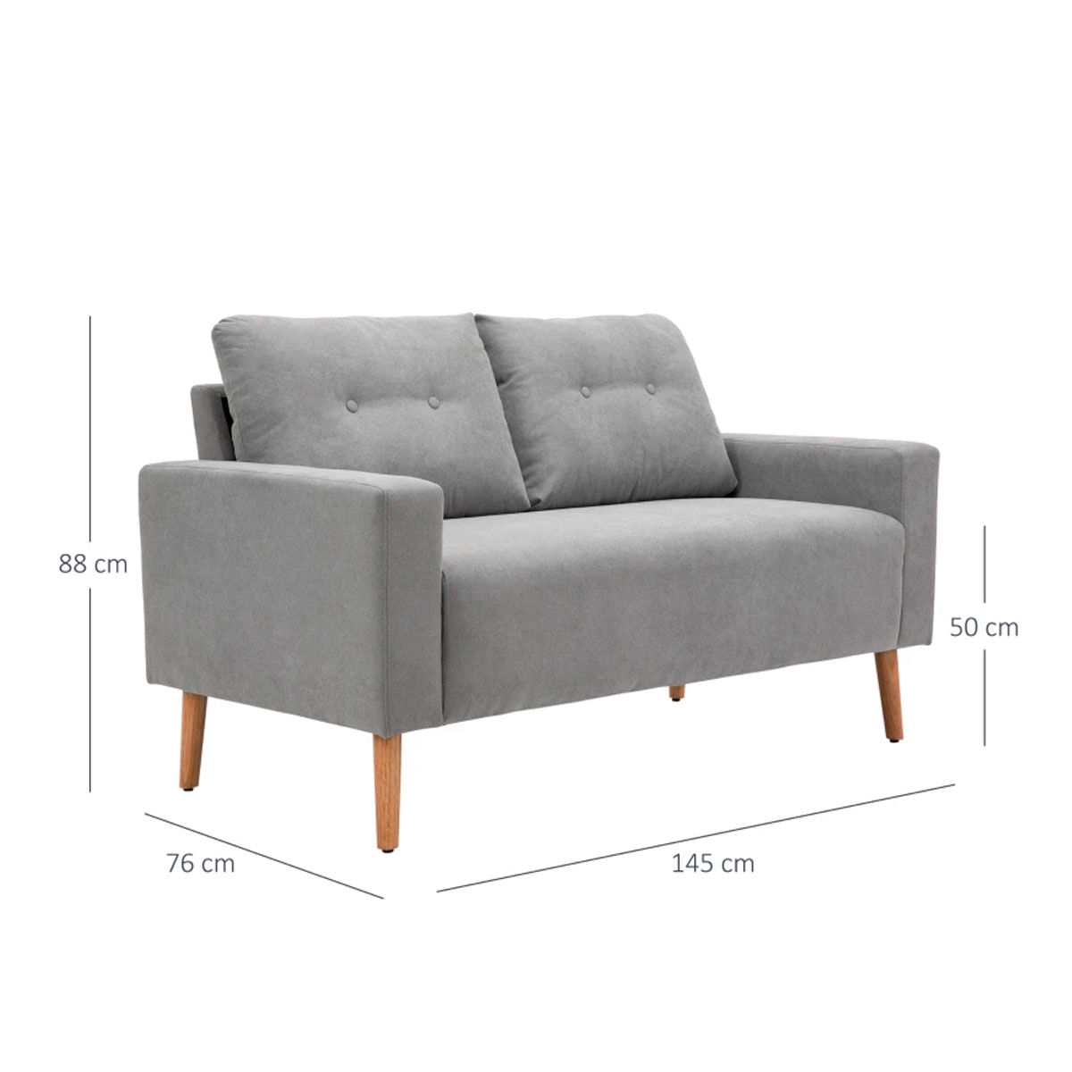Sofá Neptuno Homcom 2 plazas con reposabrazos gris 88x145x76 cm medidas