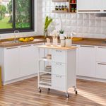 Carro de cocina Sabana Homcom 3 estante + 3 cajones blanco 87x67x37 cm