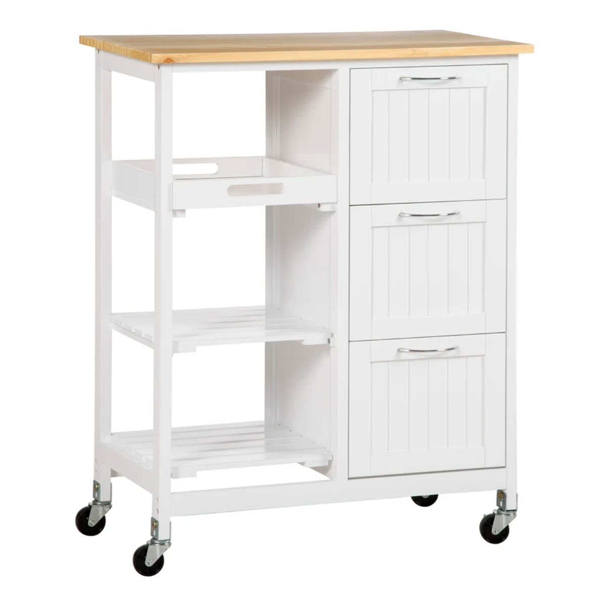 Carro de cocina Sabana Homcom 3 estante + 3 cajones blanco 87x67x37 cm 2
