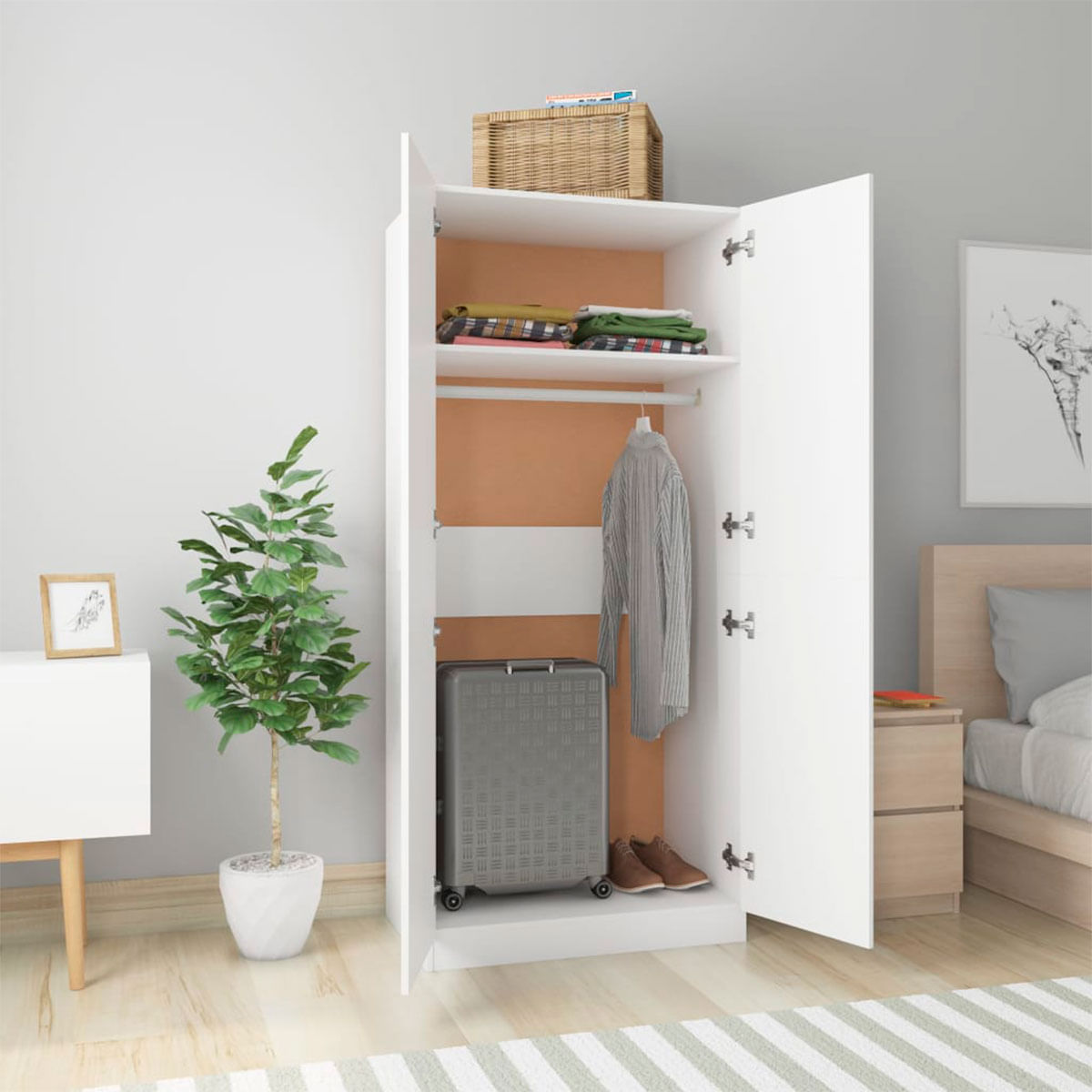 Armario Enara 2 puertas diseño minimalista blanco 180x80x52 cm 3