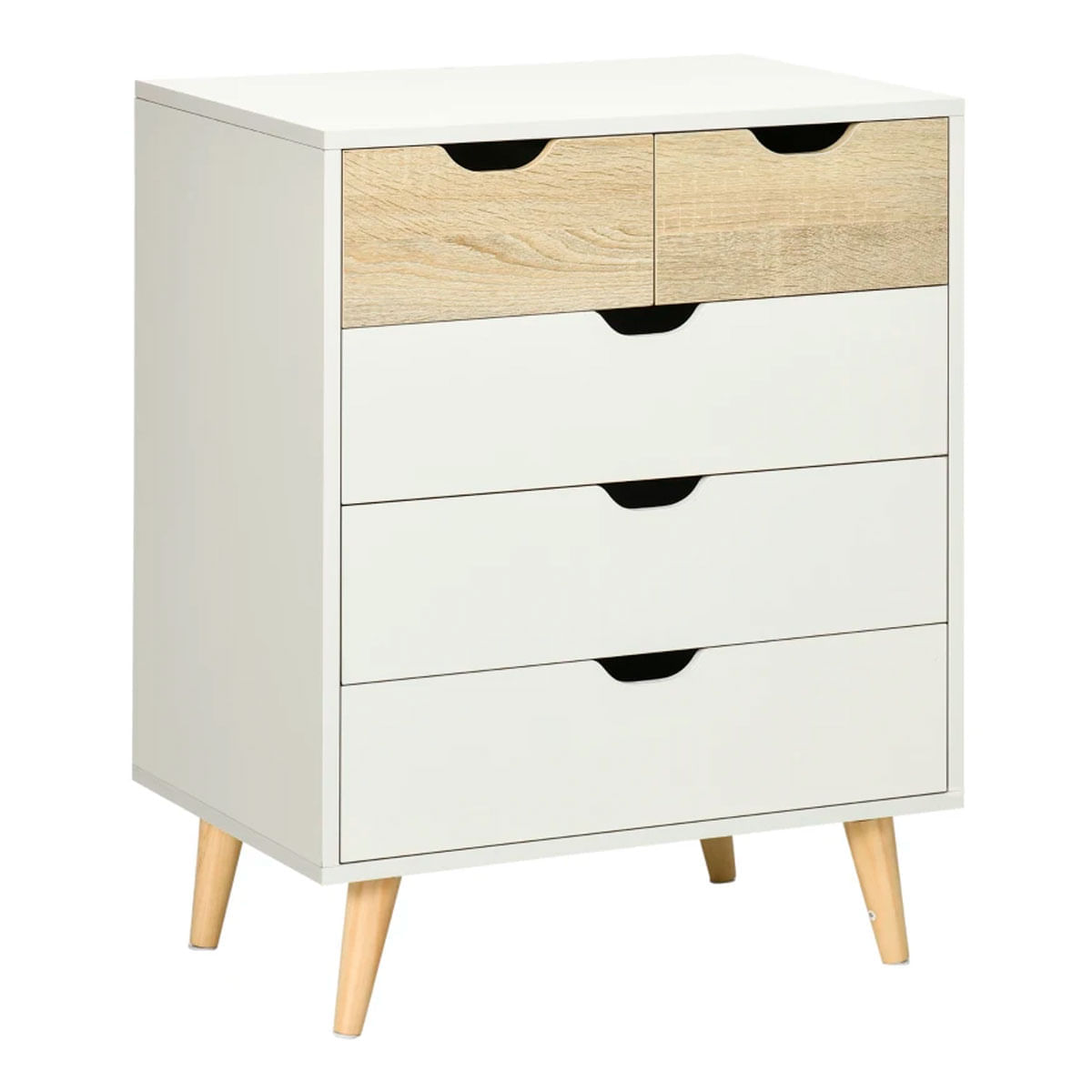 Cómoda Lisa Homcom 5 cajones diseño minimalista natural/blanco 77,5x60x40 cm 2