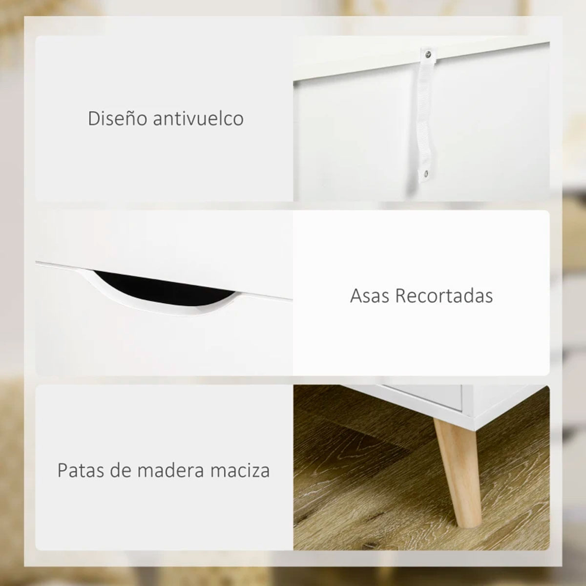 Cómoda Lisa Homcom 5 cajones diseño minimalista natural/blanco 77,5x60x40 cm 5