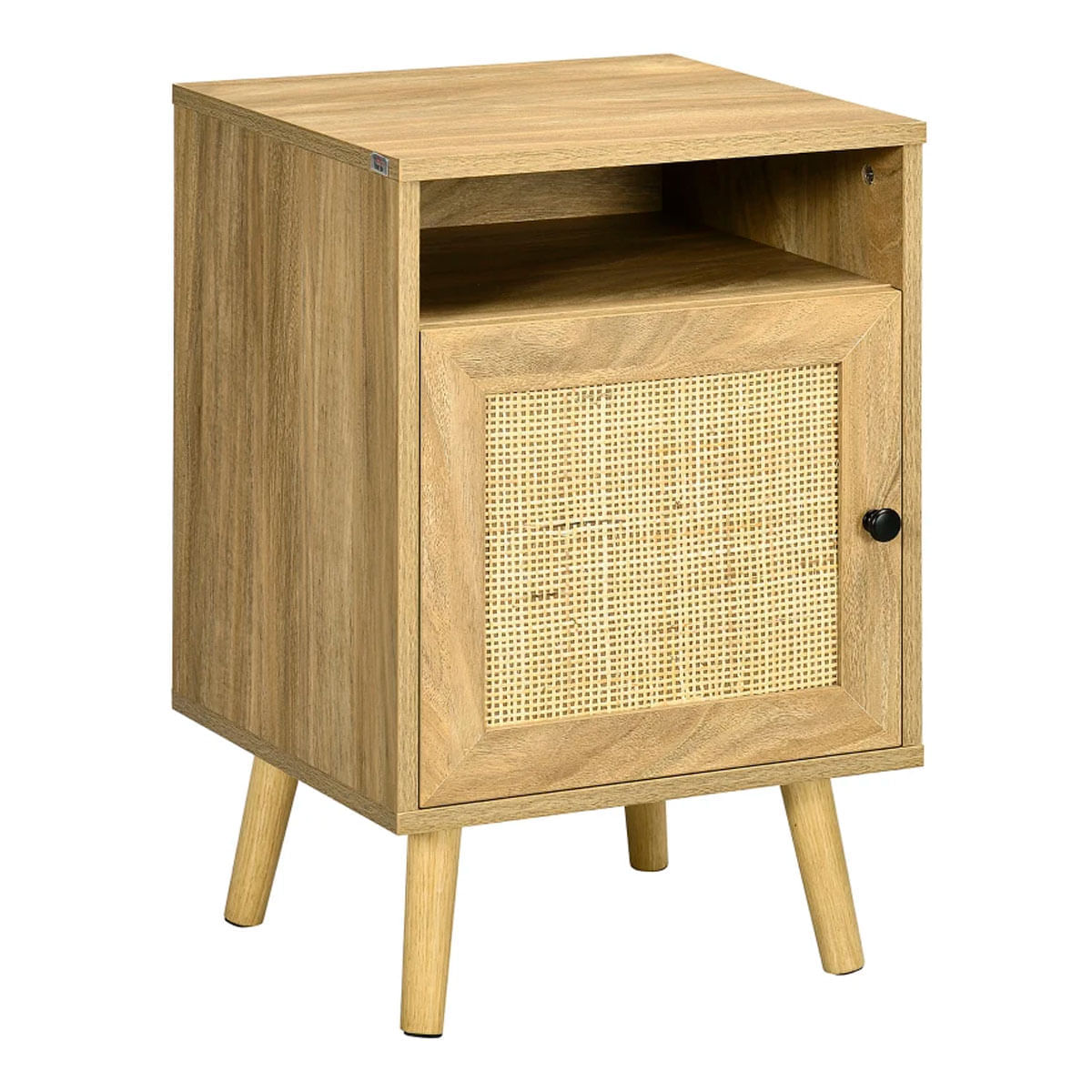 Mesita de noche Sorrentino Homcom 1 módulo + 1 puerta en ratán madera 60x39x35 cm