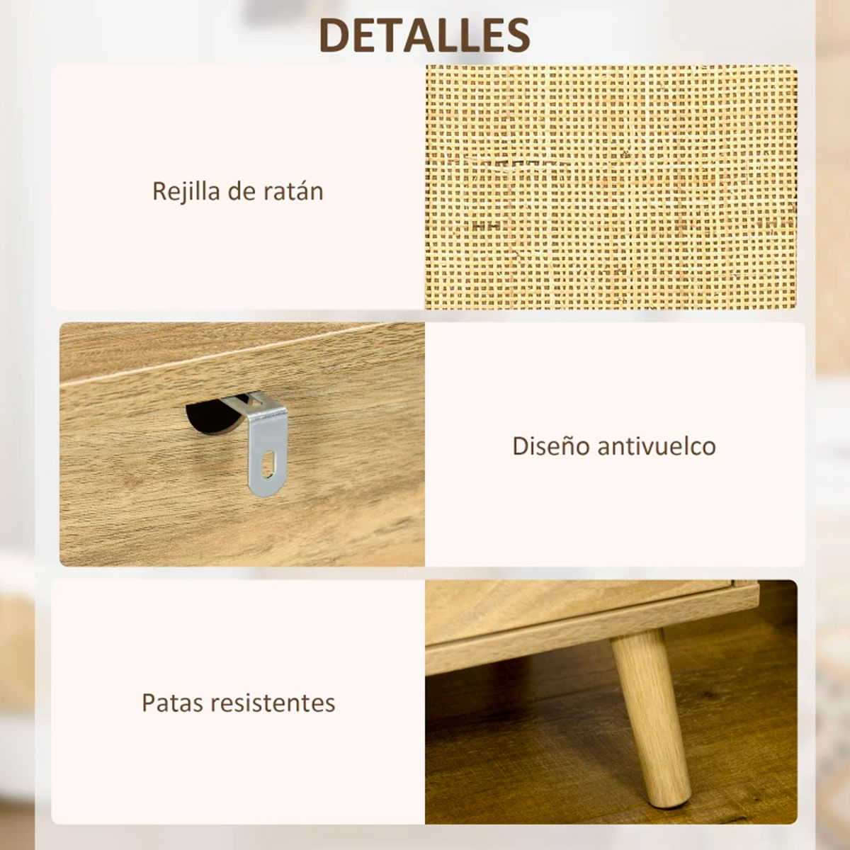 Mesita de noche Sorrentino Homcom 1 módulo + 1 puerta en ratán madera 60x39x35 cm 5