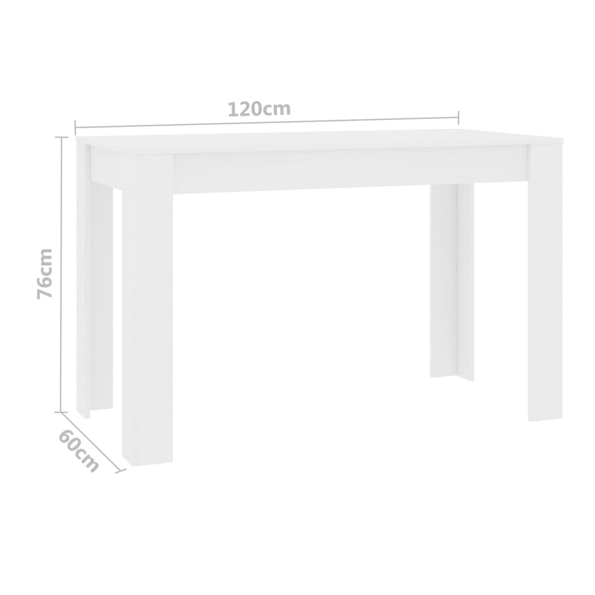 Mesa de comedor Elba rectangular blanco 76x120x60 cm medidas