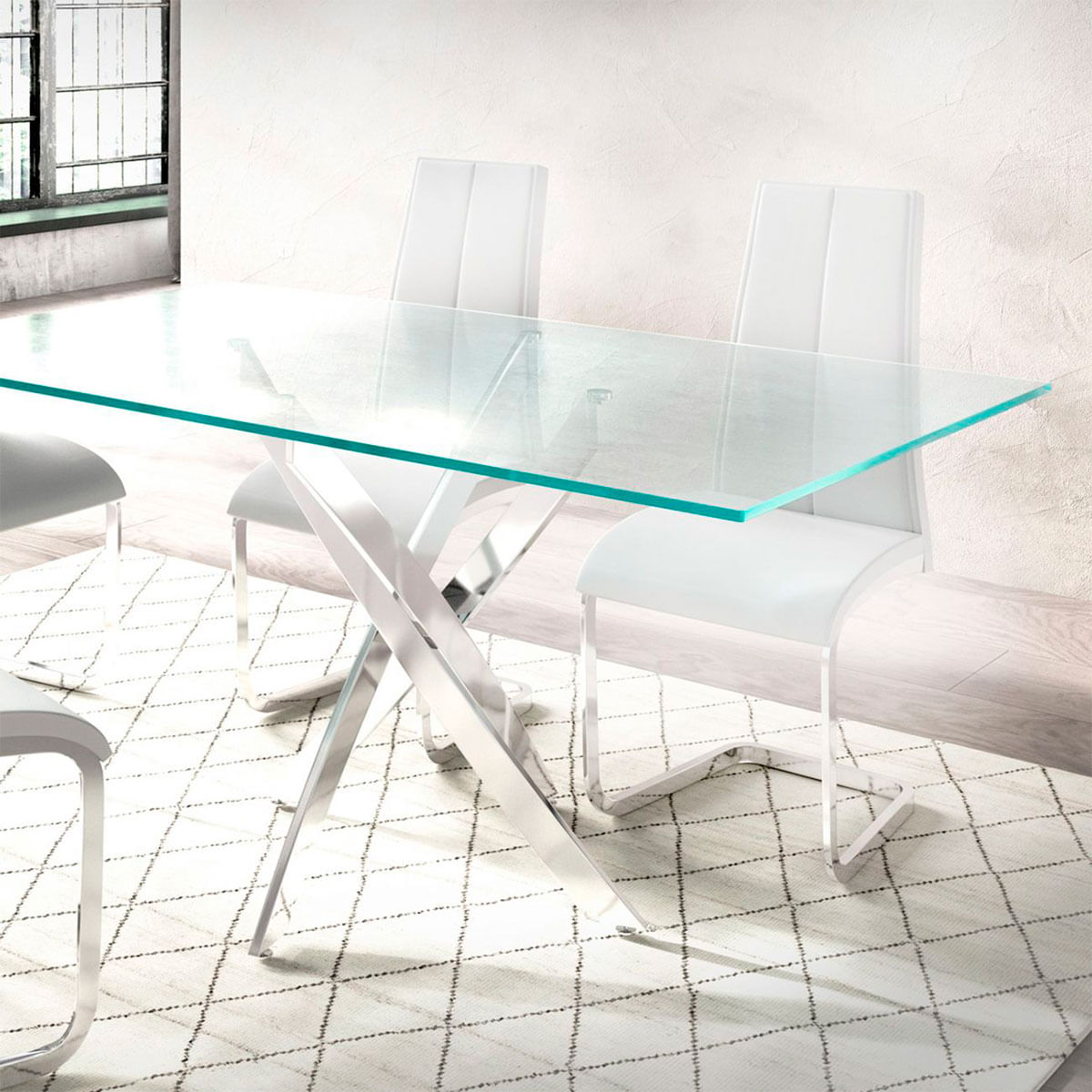 Pack de 4 sillas de comedor Smile estructura metálica símil piel blanco 7