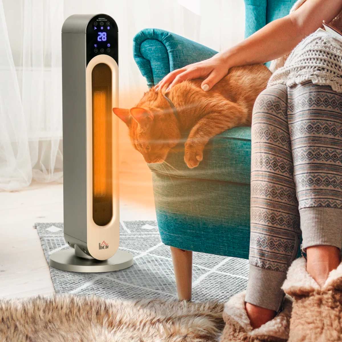 Calefactor cerámico de torre Caribe Homcom 2200W mando a distancia plata 2
