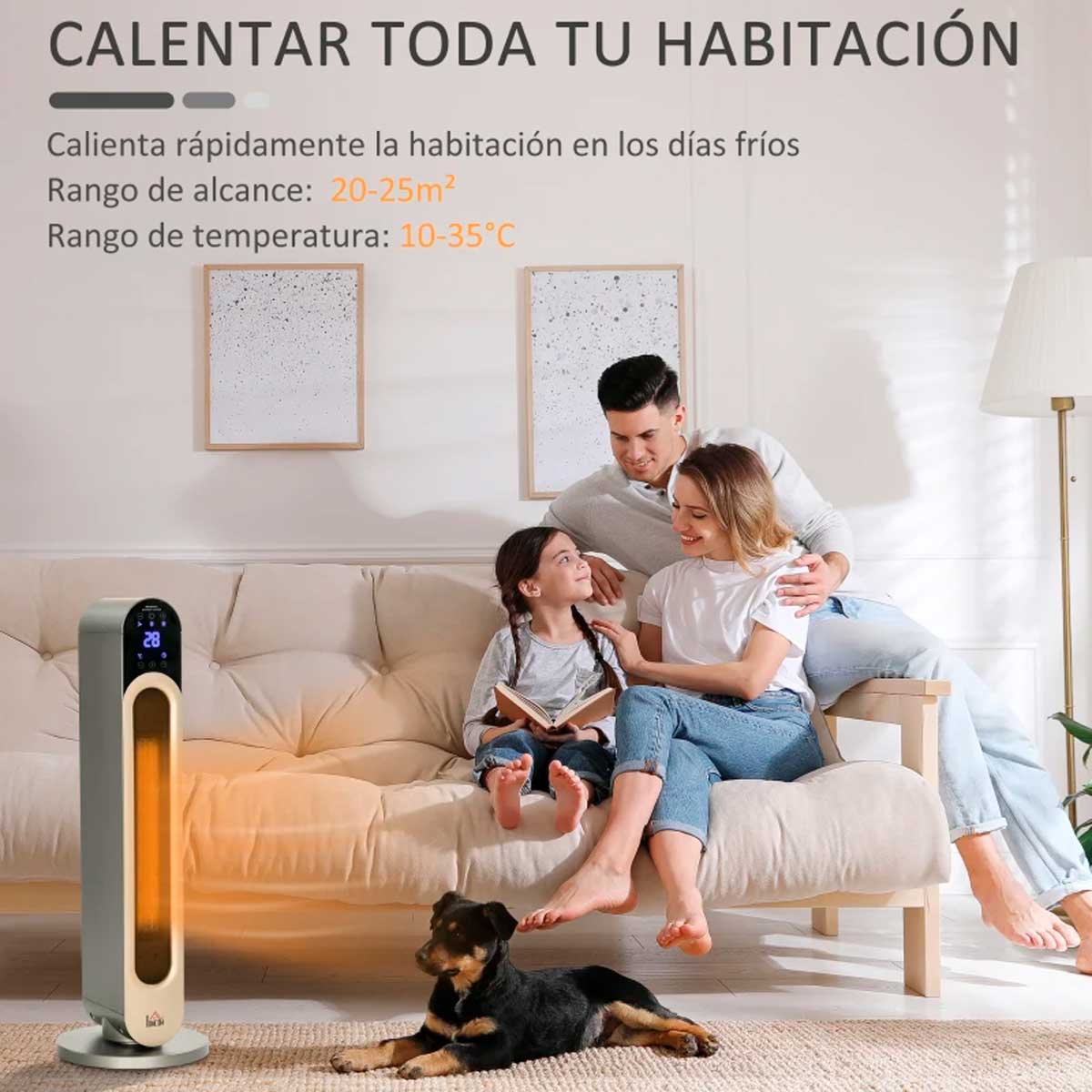 Calefactor cerámico de torre Caribe Homcom 2200W mando a distancia plata 3