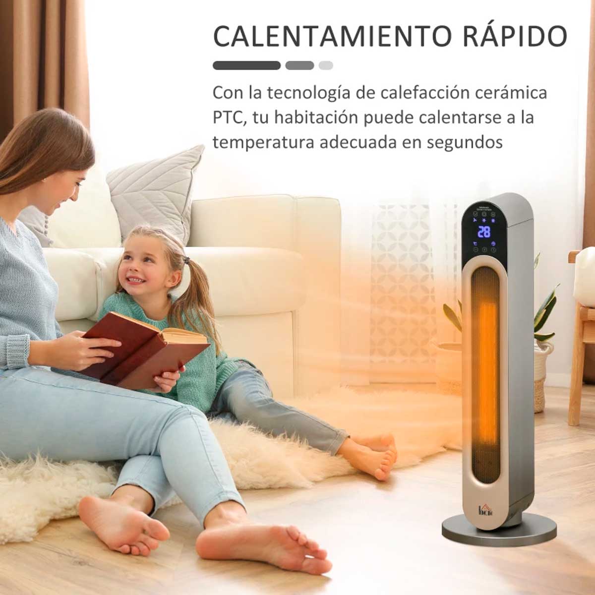 Calefactor cerámico de torre Caribe Homcom 2200W mando a distancia plata 4