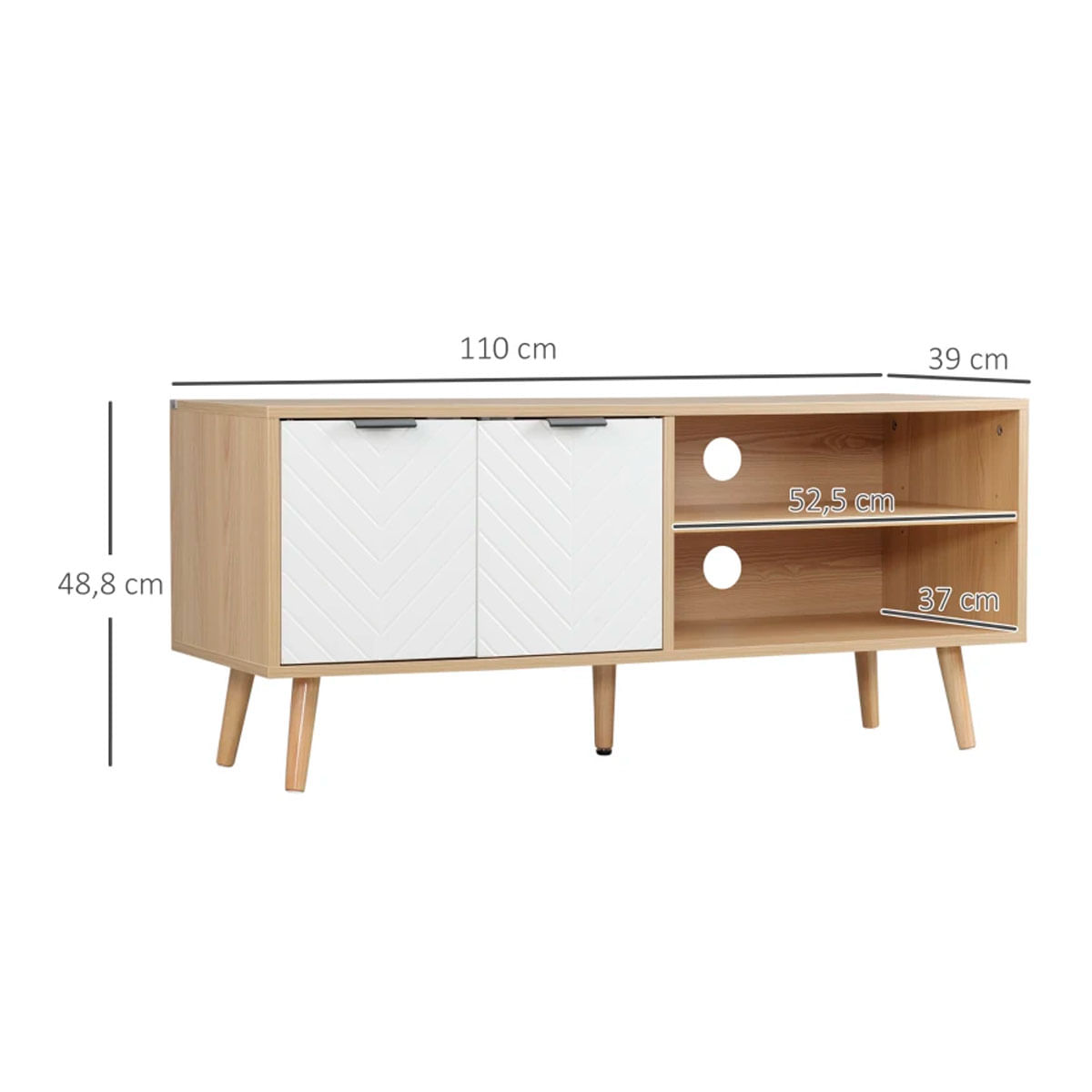 Mueble bajo de TV Venice Homcom 2 módulos + 2 puertas natural/blanco 48,8x110x39 cm medidas