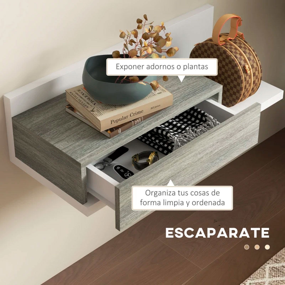 Mueble recibidor con espejo Odda Homcom 1 cajón blanco/gris 5