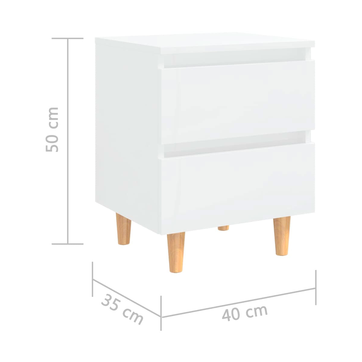 Pack de 2 mesitas de noche Sicilia 2 cajones blanco brillo 50x40x35 cm medidas