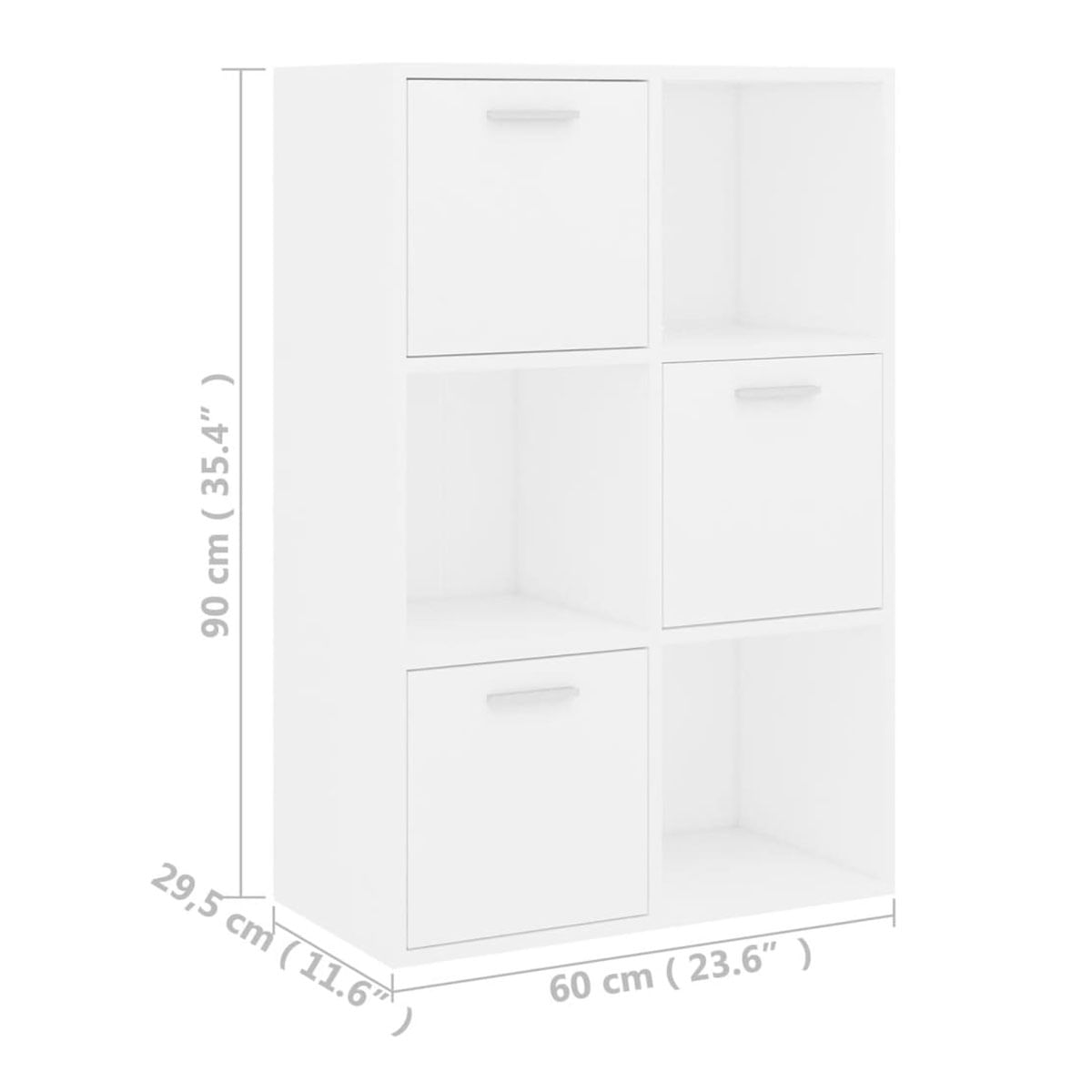 Estantería América 3 puertas + 3 módulos blanco 90x60x29,5 cm medidas