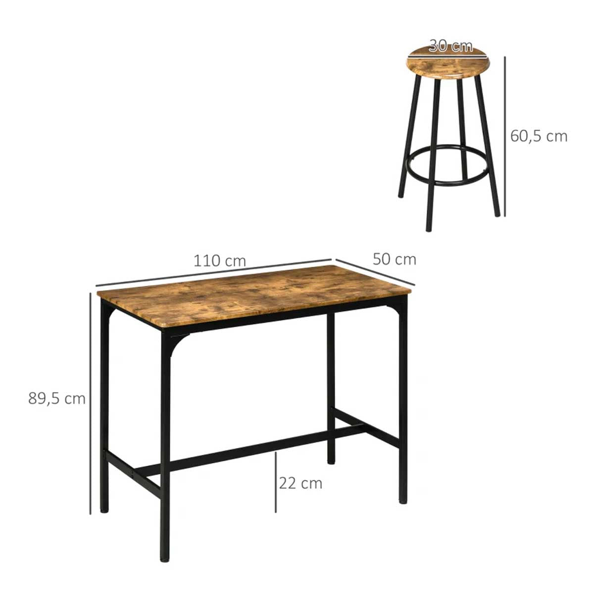 Conjunto de comedor Alcalá Homcom 1 mesa + 4 taburetes roble/negro medidas