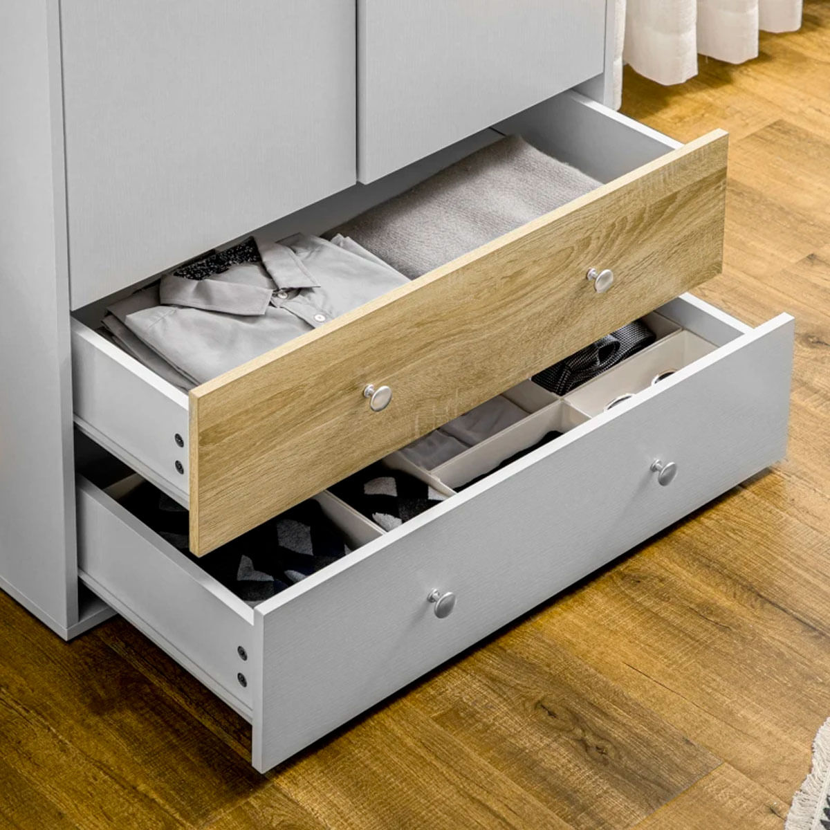 Armario Koshi Homcom 2 puertas + 2 cajones blanco/natural 180x80x50 cm 7