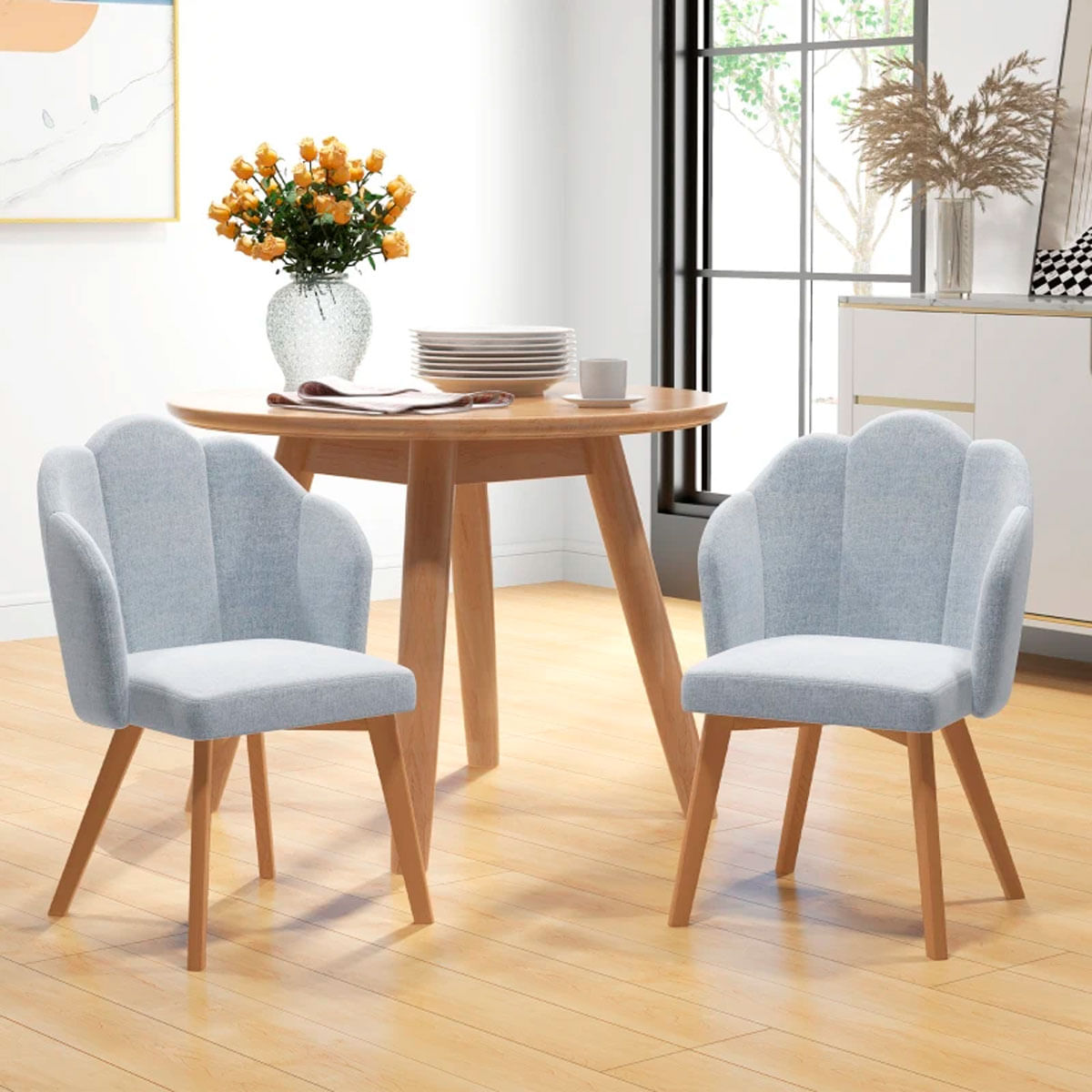 Pack de 2 sillas de comedor Talvi Homcom forma de concha gris/natural 82x58x60 cm