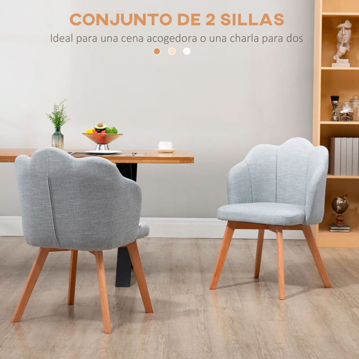 Pack de 2 sillas de comedor Talvi Homcom forma de concha gris/natural 82x58x60 cm 3