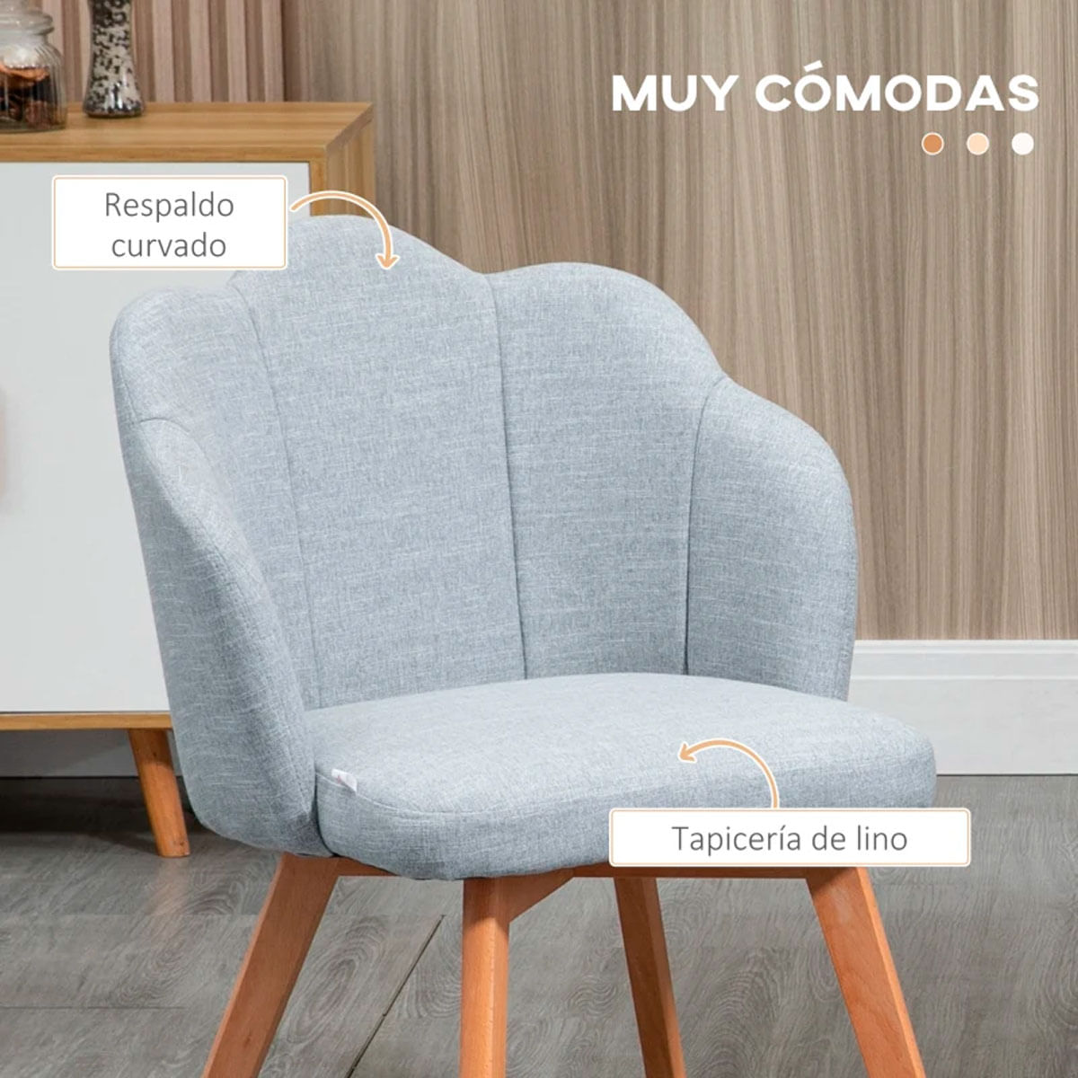 Pack de 2 sillas de comedor Talvi Homcom forma de concha gris/natural 82x58x60 cm 4